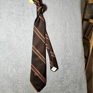 VTG Bronzini Men’s Tie Brown Orange Navy White Diagonal Striped 100% Polyester